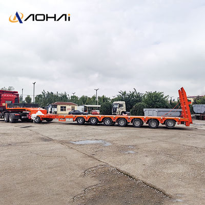 7-axle Stretchable Liftable 70-ton Gooseneck Low Flatbed Semi-trailer with Hydraulic Tailboard